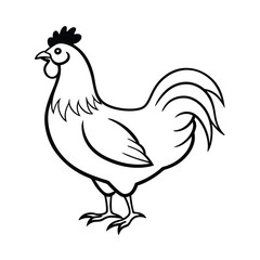 Monochrome chicken outline vector illustration simple farm animal icon graphic symbol sign design