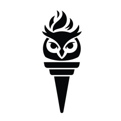 Vector Owl Torch Icon Representing Intelligence and Light, Powerful Owl Torch Symbol for Knowledge and Illumination