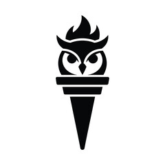 Owl and Torch Emblem for Academic and Educational Design, Symbolic Owl Torch Emblem for Knowledge and Wisdom