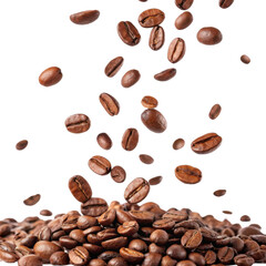 Obraz premium Falling coffee beans create dynamic and aromatic scene perfect for any coffee lover