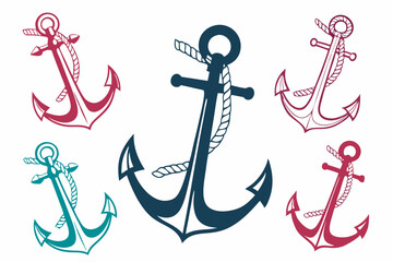 set of Anchor silhouette vector illustration