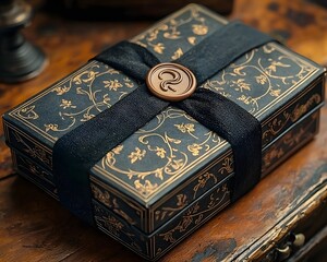 A mysterious intricately wrapped parcel box with a wax seal