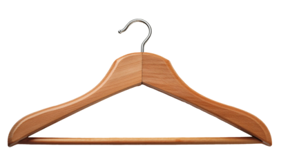natural wooden clothes hanger for coat and shirt storage with metal hook simple wardrobe accessory on isolated background full detailed object
