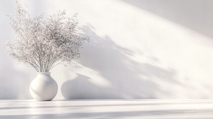 Fototapeta premium Minimalist white plant arrangement in a vase indoor setting artistic composition soft lighting