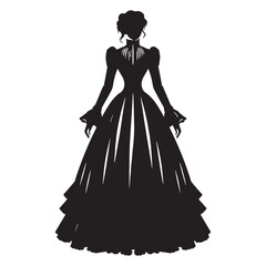 Fototapeta premium Elegant dark Victorian Gothic Dress silhouette, perfect for mysterious evenings – Victorian Gothic Dress illustration – Minimalist Victorian Gothic Dress vector – Ladies dress silhouette