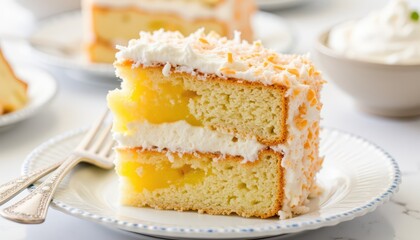 A fragrant coconut cake layered with pineapple compote and whipped cream.