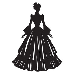 Majestic Victorian Gothic Dress silhouette, regal and haunting &ndash; Victorian Gothic Dress illustration &ndash; Minimalist Victorian Gothic Dress vector &ndash; Ladies dress silhouette

