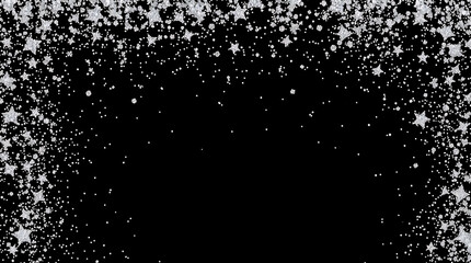 Horizontal silver glitter festive confetti isolated on transparent background. Silver glitter falling dust particles. Luxury confetti dots rain. Magic party border. Holiday decoration design