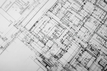 Architectural design plan on table, generative AI image