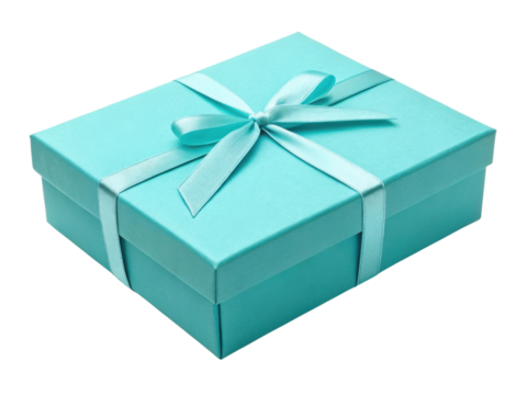 beautifully wrapped gift box in vibrant turquoise color with matching ribbon exudes elegance and anticipation