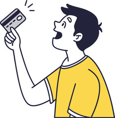 Happy Man Holding Credit Card – Minimal Vector Illustration , man figure

