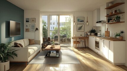 Sunny Modern Apartment Living Space
