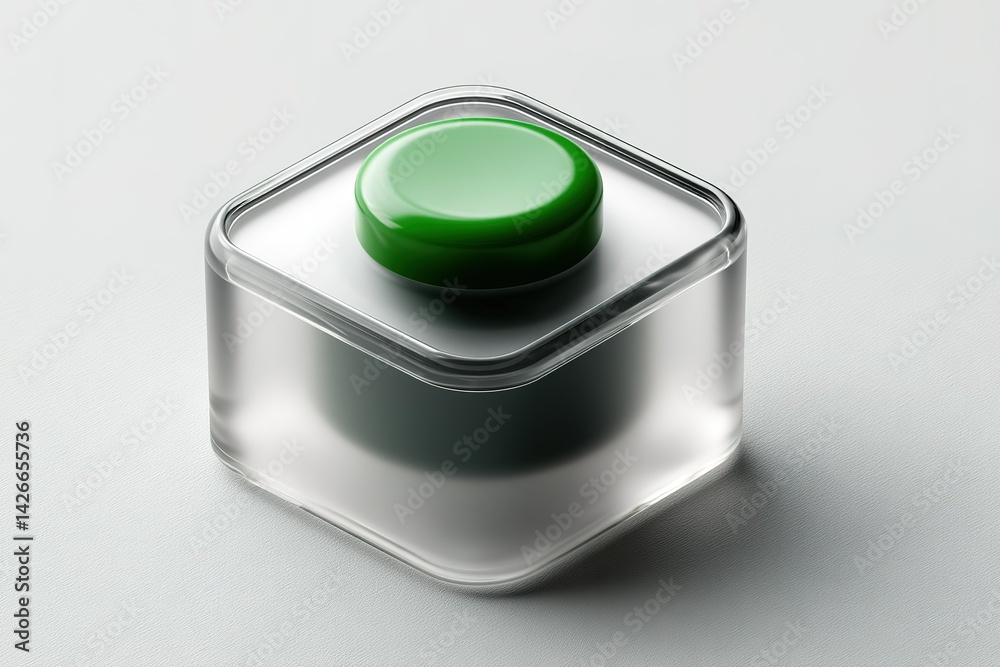 Poster transparent container with green lid displaying modern design and minimalist style