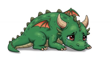Fototapeta premium Sad dragon illustration cartoon art cute kids imagery