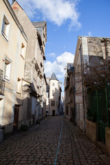 Fototapeta premium Rue pavée Vieux Angers Ville Médiévale Bâtiments Anciens Colombages