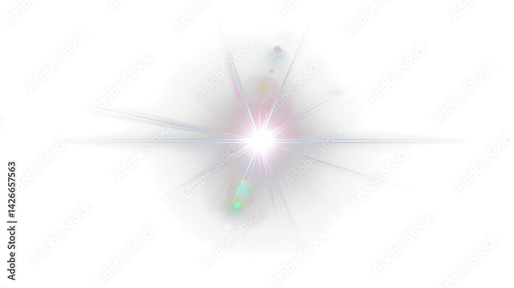 Fototapete Bright starburst with colorful lens flare on transparent background creates dynamic and energetic visual effect for design projects