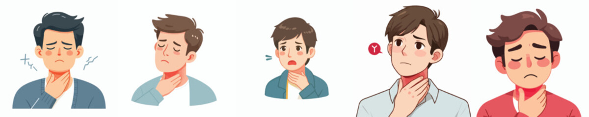flat design vector collection of a young man with a sore throat
