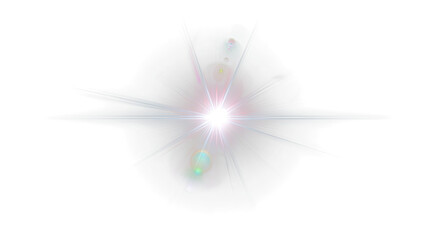 Obraz premium Bright starburst with colorful lens flare on transparent background creates dynamic and energetic visual effect for design projects