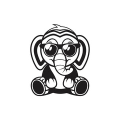 Obraz premium Monochrome Baby Elephant Sitting Downward, Wearing Glasses. Funny Animal Character