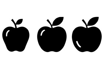 Simple 3 set of Apple silhouette icon on White Background
