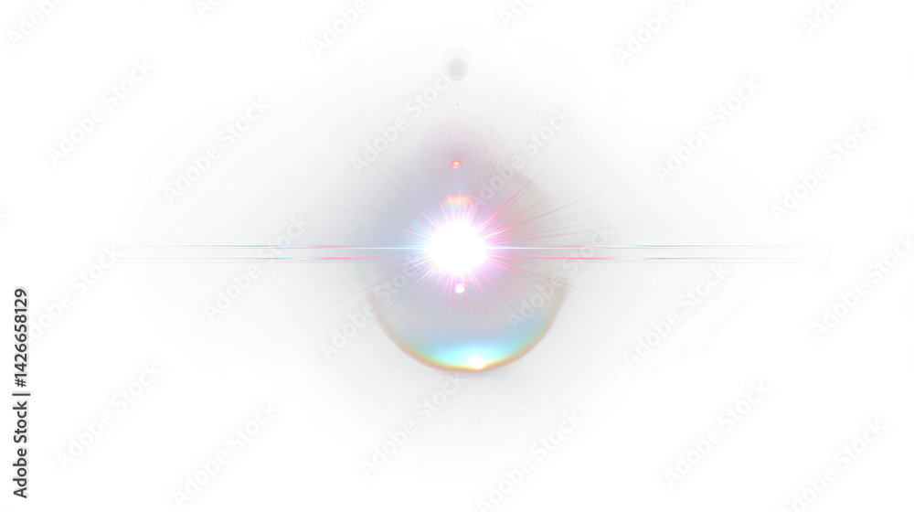 Aufkleber Bright transparent light flare with glowing rays and colorful halo on transparency background creates dramatic and energetic visual effect