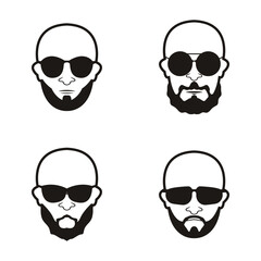 Bald Man Face  beard and mustache with Black glasses face icon vector illustration template design