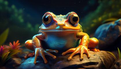 unique frog with large eyes sitting on a rock