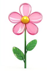 Naklejka premium A hot pink plastic flower with a green stem illustration yellow petals.