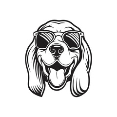 Black and White Line Art of Happy Dog with Sunglasses and Tongue Out Smiling Face