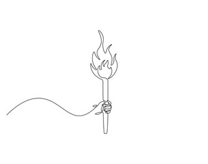Torch outline drawing illustration. Continuous line draw of bright torch vector.