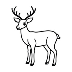 Standing deer illustration outline style cute animal cartoon vector design