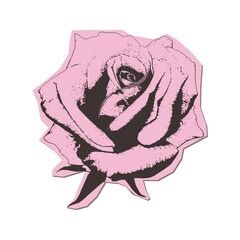 A rose torn out paper sticker with a retro photocopy effect. Stippling technique. Grungy Texture. Vector illustration.