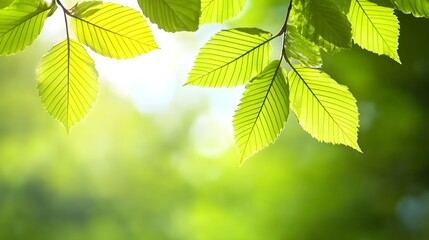 Fototapeta na wymiar Serene natural background with sunlight filtering through lush green tree leaves