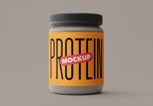 Protein Powder Jar Mockup &ndash; Realistic Packaging for Fitness, Supplement, or Sports Nutrition Branding