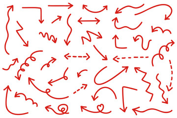 手描きの矢印イラストセット　赤