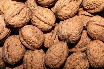 Close-Up of Whole Walnuts in Shell