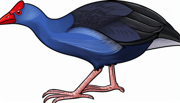 pukeko bird purple swamphen new zealand bird isolated on white background illustration