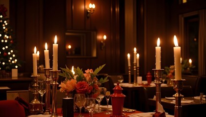 The flickering candlelight cast a warm and inviting glow throughout the restaurant, creating a cozy and festive ambiance perfect for the holiday season.