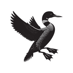 Obraz premium Silhouette of Common loon - Common loon bird Illustration - Common loon bird vector - Black and White Common loon Design.