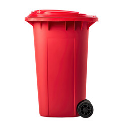 Red Wheeled Plastic Trash Can Isolated on Transparent Background
