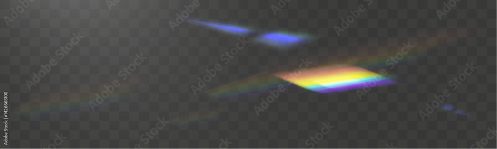 Poster glowing iridescent prism shapes and light refractions in deep space atmosphere, abstract futuristic 