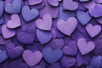 Obraz premium Purple heart-shaped bokeh lights glowing softly in a dreamy, romantic atmosphere.