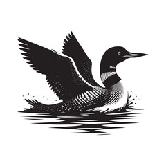 Silhouette of Common loon - Common loon bird Illustration - Common loon bird vector - Black and White Common loon Design.
