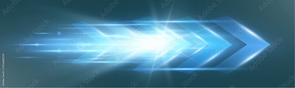 Poster futuristic speed background with glowing arrows, motion blur, digital technology concept, fast-movin
