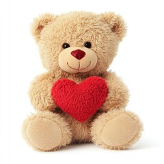 Obraz premium Light brown fluffy teddy bear holding a red heart toy cute valentine's.