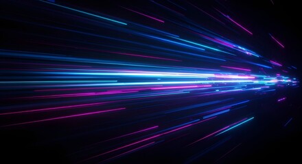 Abstract high-speed movement background. Dynamic motion light trails with motion blur effect on dark background. Futuristic, technology pattern for banner or poster design.