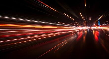 Abstract high-speed movement background. Dynamic motion light trails with motion blur effect on dark background. Futuristic, technology pattern for banner or poster design.
