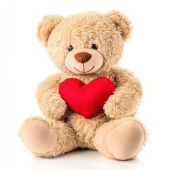 Obraz premium Light brown fluffy teddy bear holding a red heart toy cute valentine's.