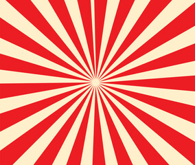 Abstract orange red sunburst background with sun ray. Pattern of starburst. Texture with light of sunburst. Radial beam of sunlight. Retro background with flash. Design of sunbeams.
