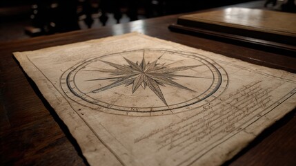 Hand drawn compass rose navigational chart vintage style nautical map artistic rendering directional guide intricate design explorer's tool journey illustration lowercase
